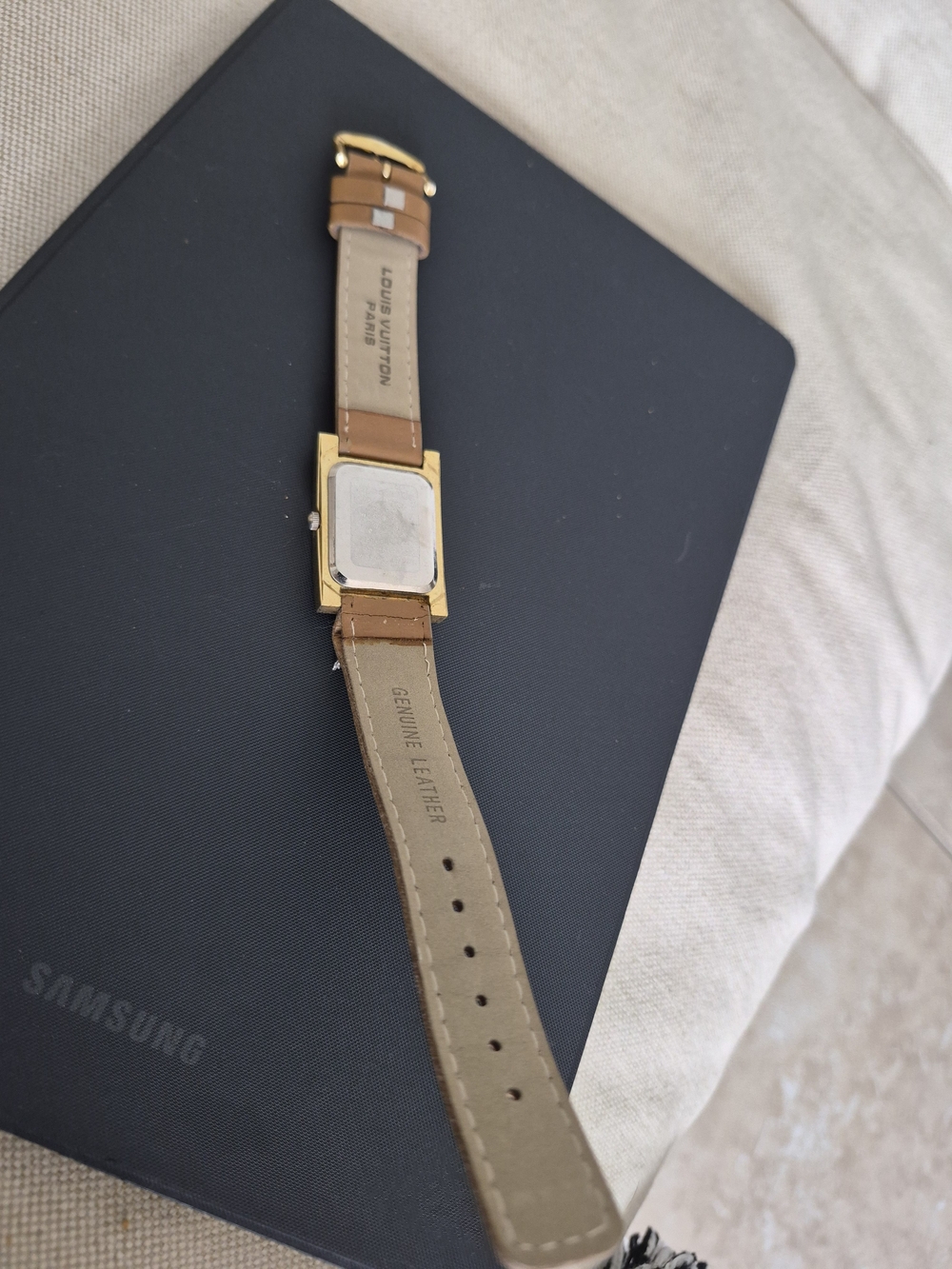 Louis Vuitton Gold-Tone Smartwatch with Brown Leather Strap